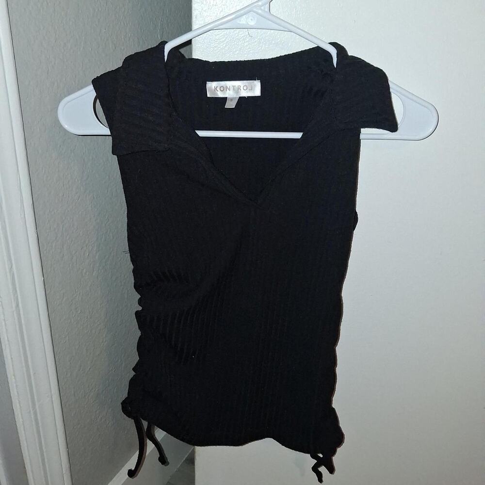 🖤 KONTROL Black Ribbed Ruched Polo Tank Size S 🖤